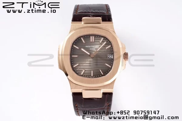 PATEK PHILIPPE Nautilus 5711/1R PPF 1-1 Best Edition Cadran gri texturat pe curea din piele maro 324CS V5 - Super Clone Watch | 1:1 Best Version
