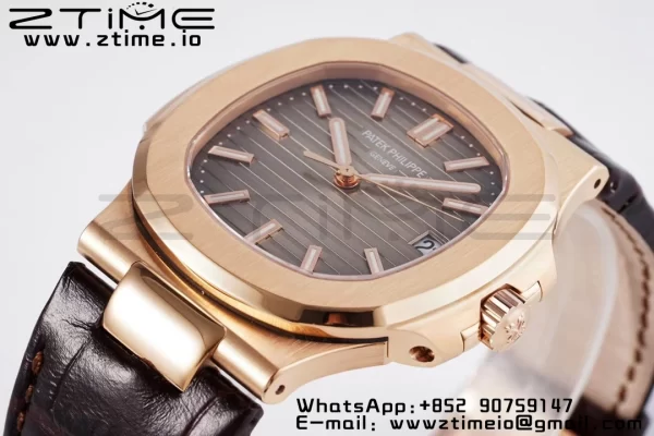 PATEK PHILIPPE Nautilus 5711/1R PPF 1-1 Best Edition Cadran gri texturat pe curea din piele maro 324CS V5 - Super Clone Watch | 1:1 Best Version