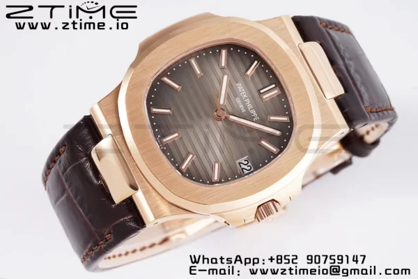 PATEK PHILIPPE Nautilus 5711/1R PPF 1-1 Best Edition Cadran gri texturat pe curea din piele maro 324CS V5 - Super Clone Watch | 1:1 Best Version