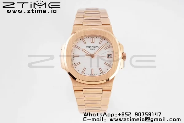 PATEK PHILIPPE ノーチラス 5711/1R PPF 1:1 ベスト・エディション RGブレスレット ホワイト・テクスチャード・ダイヤル 324CS V5 - スーパークローン・ウォッチ｜1:1 ベスト・バージョン