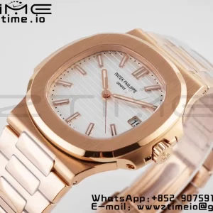 PATEK PHILIPPE ノーチラス 5711/1R PPF 1:1 ベスト・エディション RGブレスレット ホワイト・テクスチャード・ダイヤル 324CS V5 - スーパークローン・ウォッチ｜1:1 ベスト・バージョン