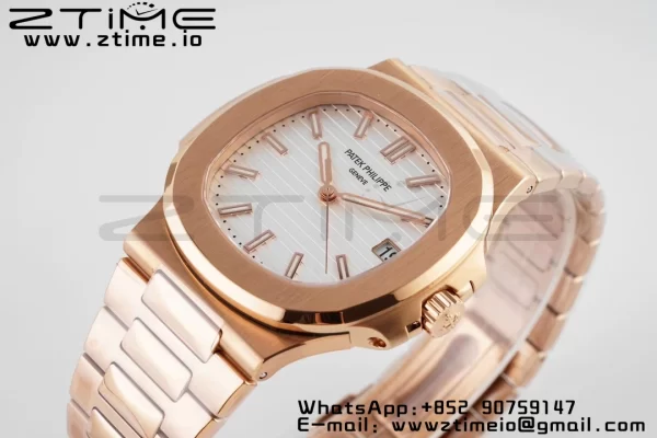 PATEK PHILIPPE ノーチラス 5711/1R PPF 1:1 ベスト・エディション RGブレスレット ホワイト・テクスチャード・ダイヤル 324CS V5 - スーパークローン・ウォッチ｜1:1 ベスト・バージョン
