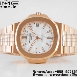 PATEK PHILIPPE ノーチラス 5711/1R PPF 1:1 ベスト・エディション RGブレスレット ホワイト・テクスチャード・ダイヤル 324CS V5 - スーパークローン・ウォッチ｜1:1 ベスト・バージョン
