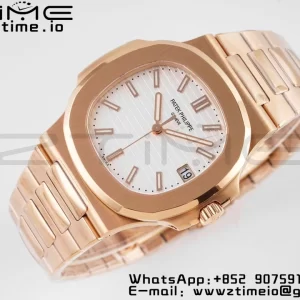 PATEK PHILIPPE ノーチラス 5711/1R PPF 1:1 ベスト・エディション RGブレスレット ホワイト・テクスチャード・ダイヤル 324CS V5 - スーパークローン・ウォッチ｜1:1 ベスト・バージョン