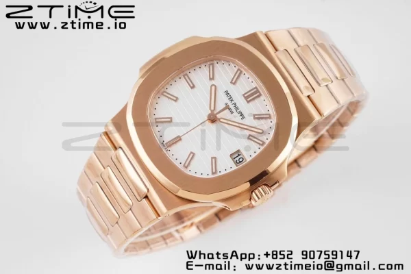 PATEK PHILIPPE ノーチラス 5711/1R PPF 1:1 ベスト・エディション RGブレスレット ホワイト・テクスチャード・ダイヤル 324CS V5 - スーパークローン・ウォッチ｜1:1 ベスト・バージョン