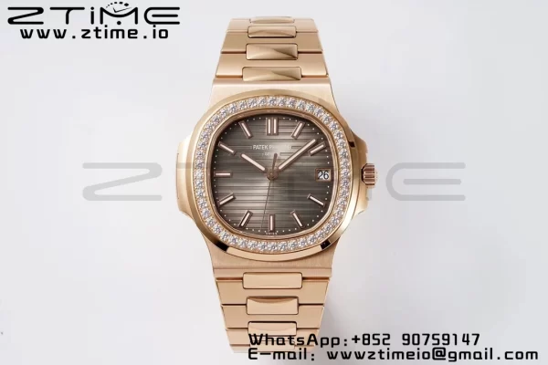 PATEK PHILIPPE Nautilus 5711 RG PPF 1:1 Best Edition Gray Dial Diamonds Bezel on RG Bracelet 324CS V5 - Super Clone Watch | 1:1 Best Version