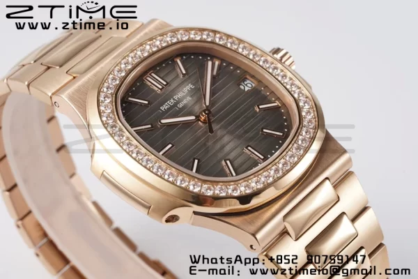 PATEK PHILIPPE Nautilus 5711 RG PPF 1:1 Best Edition Gray Dial Diamonds Bezel on RG Bracelet 324CS V5 - Super Clone Watch | 1:1 Best Version
