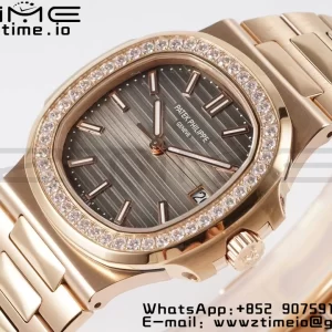 PATEK PHILIPPE Nautilus 5711 RG PPF 1:1 Best Edition Gray Dial Diamonds Bezel on RG Bracelet 324CS V5 - Super Clone Watch | 1:1 Best Version