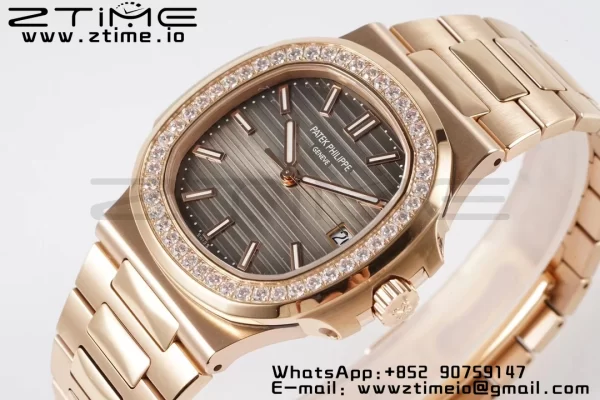 PATEK PHILIPPE Nautilus 5711 RG PPF 1:1 Best Edition Gray Dial Diamonds Bezel on RG Bracelet 324CS V5 - Super Clone Watch | 1:1 Best Version