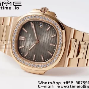 PATEK PHILIPPE Nautilus 5711 RG PPF 1:1 Best Edition Gray Dial Diamonds Bezel on RG Bracelet 324CS V5 - Super Clone Watch | 1:1 Best Version