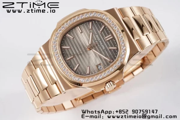 PATEK PHILIPPE Nautilus 5711 RG PPF 1:1 Best Edition Gray Dial Diamonds Bezel on RG Bracelet 324CS V5 - Super Clone Watch | 1:1 Best Version