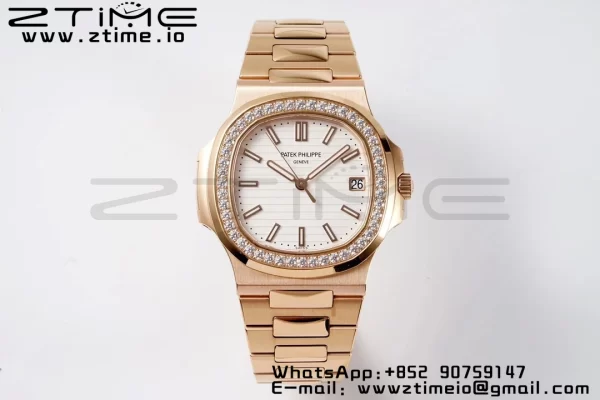 PATEK PHILIPPE Nautilus 5711 RG PPF 1:1 Best Edition White Dial Diamonds Bezel on RG Bracelet 324CS  V5 - Super Clone Watch | 1:1 Best Version