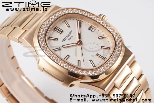 PATEK PHILIPPE Nautilus 5711 RG PPF 1:1 Best Edition White Dial Diamonds Bezel on RG Bracelet 324CS  V5 - Super Clone Watch | 1:1 Best Version