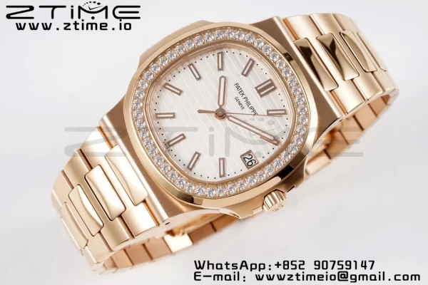 PATEK PHILIPPE Nautilus 5711 RG PPF 1:1 Best Edition White Dial Diamonds Bezel on RG Bracelet 324CS  V5 - Super Clone Watch | 1:1 Best Version