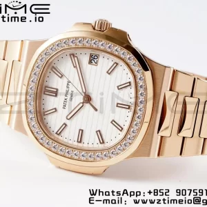 PATEK PHILIPPE Nautilus 5711 RG PPF 1:1 Best Edition White Dial Diamonds Bezel on RG Bracelet 324CS  V5 - Super Clone Watch | 1:1 Best Version