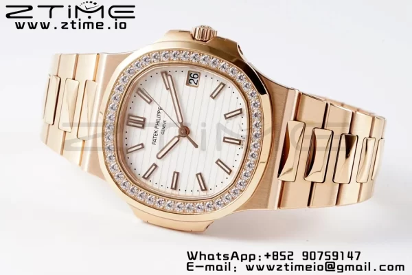 PATEK PHILIPPE Nautilus 5711 RG PPF 1:1 Best Edition White Dial Diamonds Bezel on RG Bracelet 324CS  V5 - Super Clone Watch | 1:1 Best Version