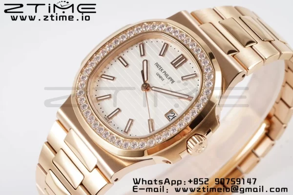 PATEK PHILIPPE Nautilus 5711 RG PPF 1:1 Best Edition White Dial Diamonds Bezel on RG Bracelet 324CS  V5 - Super Clone Watch | 1:1 Best Version