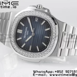 PATEK PHILIPPE Nautilus 5711/1A PPF 1:1 Best Edition Blue Dial Diamonds Bezel on SS Bracelet 324CS V5 - Super Clone Watch | 1:1 Best Version