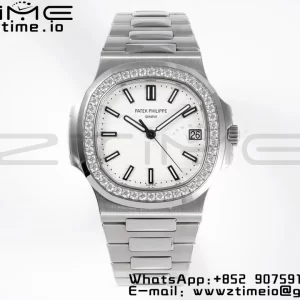 PATEK PHILIPPE Nautilus 5711/1A PPF 1:1 Best Edition White Dial Diamonds Bezel on SS Bracelet 324CS V5 - Super Clone Watch | 1:1 Best Version