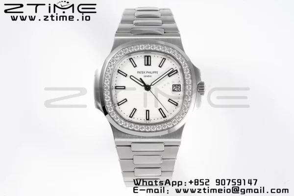 PATEK PHILIPPE Nautilus 5711/1A PPF 1:1 Best Edition ホワイトダイアル ダイヤモンドベゼル SSブレスレット 324CS V5 - スーパークローンウォッチ｜1:1ベストバージョン