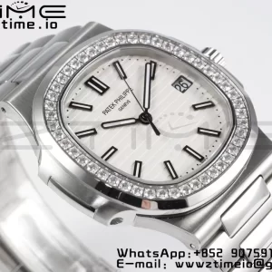 PATEK PHILIPPE Nautilus 5711/1A PPF 1:1 Best Edition ホワイトダイアル ダイヤモンドベゼル SSブレスレット 324CS V5 - スーパークローンウォッチ｜1:1ベストバージョン