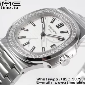 PATEK PHILIPPE Nautilus 5711/1A PPF 1:1 Best Edition ホワイトダイアル ダイヤモンドベゼル SSブレスレット 324CS V5 - スーパークローンウォッチ｜1:1ベストバージョン