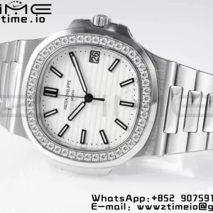 PATEK PHILIPPE Nautilus 5711/1A PPF 1:1 Best Edition ホワイトダイアル ダイヤモンドベゼル SSブレスレット 324CS V5 - スーパークローンウォッチ｜1:1ベストバージョン