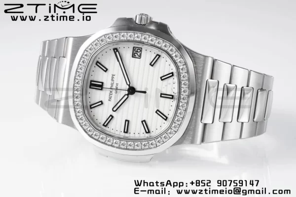 PATEK PHILIPPE Nautilus 5711/1A PPF 1:1 Best Edition ホワイトダイアル ダイヤモンドベゼル SSブレスレット 324CS V5 - スーパークローンウォッチ｜1:1ベストバージョン