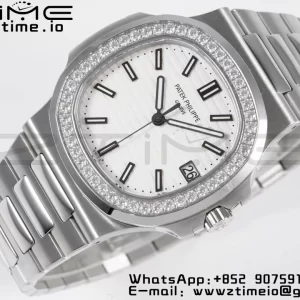 PATEK PHILIPPE Nautilus 5711/1A PPF 1:1 Best Edition ホワイトダイアル ダイヤモンドベゼル SSブレスレット 324CS V5 - スーパークローンウォッチ｜1:1ベストバージョン