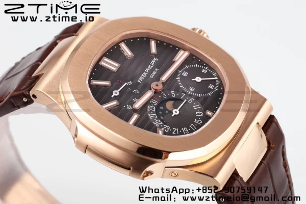 PATEK PHILIPPE Nautilus 5712 SS PPF 1:1 Best Edition Gray Dial on Brown Leather Strap A240 Super Clone V2 - Super Clone Watch | 1:1 Best Version