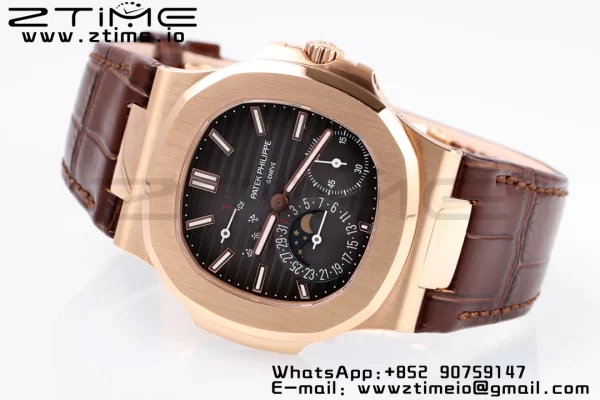PATEK PHILIPPE Nautilus 5712 SS PPF 1:1 Best Edition Gray Dial on Brown Leather Strap A240 Super Clone V2 - Super Clone Watch | 1:1 Best Version