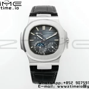 PATEK PHILIPPE Nautilus 5712 SS PPF 1:1 Best Edition Blue Dial on Black Leather Strap A240 Super Clone V2 - Super Clone Watch | 1:1 Best Version