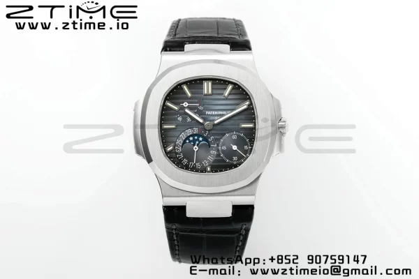 PATEK PHILIPPE Nautilus 5712 SS PPF 1:1 Best Edition Blue Dial on Black Leather Strap A240 Super Clone V2 - Super Clone Watch | 1:1 Best Version