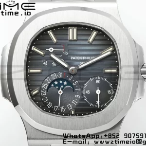 PATEK PHILIPPE Nautilus 5712 SS PPF 1:1 Best Edition Blue Dial on Black Leather Strap A240 Super Clone V2 - Super Clone Watch | 1:1 Best Version