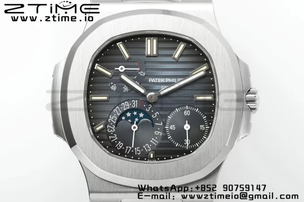 PATEK PHILIPPE Nautilus 5712 SS PPF 1:1 Best Edition Blue Dial on Black Leather Strap A240 Super Clone V2 - Super Clone Watch | 1:1 Best Version