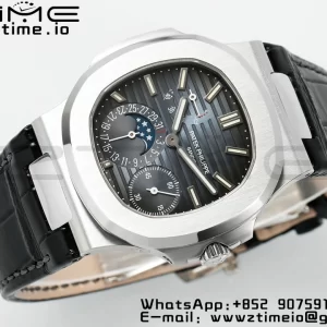 PATEK PHILIPPE Nautilus 5712 SS PPF 1:1 Best Edition Blue Dial on Black Leather Strap A240 Super Clone V2 - Super Clone Watch | 1:1 Best Version