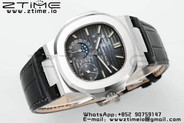 PATEK PHILIPPE Nautilus 5712 SS PPF 1:1 Best Edition Blue Dial on Black Leather Strap A240 Super Clone V2 - Super Clone Watch | 1:1 Best Version