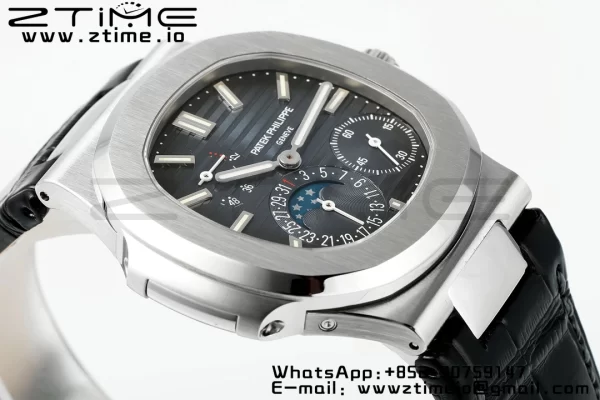 PATEK PHILIPPE Nautilus 5712 SS PPF 1:1 Best Edition Blue Dial on Black Leather Strap A240 Super Clone V2 - Super Clone Watch | 1:1 Best Version