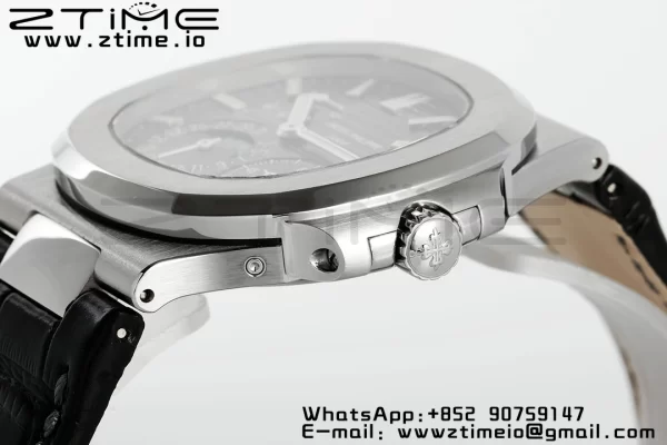 PATEK PHILIPPE Nautilus 5712 SS PPF 1:1 Best Edition Blue Dial on Black Leather Strap A240 Super Clone V2 - Super Clone Watch | 1:1 Best Version