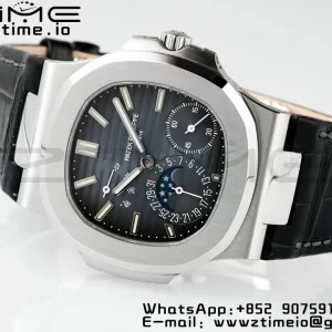 PATEK PHILIPPE Nautilus 5712 SS PPF 1:1 Best Edition Blue Dial on Black Leather Strap A240 Super Clone V2 - Super Clone Watch | 1:1 Best Version