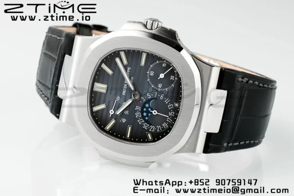 PATEK PHILIPPE Nautilus 5712 SS PPF 1:1 Best Edition Blue Dial on Black Leather Strap A240 Super Clone V2 - Super Clone Watch | 1:1 Best Version