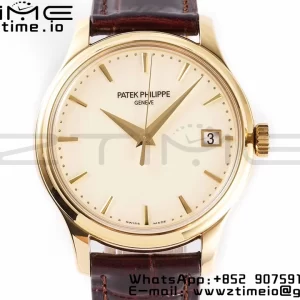 PATEK PHILIPPE Calatrava 5227J YG ZF 1:1 Best Edition White Dial on Brown Leather Strap A324CS - Super Clone Watch | 1:1 Best Version