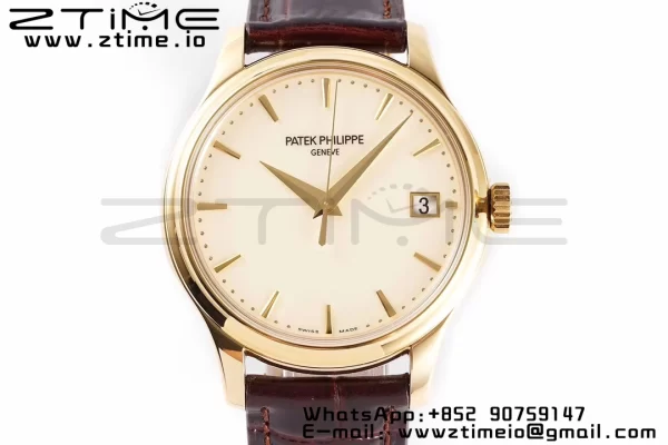 PATEK PHILIPPE Calatrava 5227J YG ZF 1:1 Best Edition White Dial on Brown Leather Strap A324CS - Super Clone Watch | 1:1 Best Version