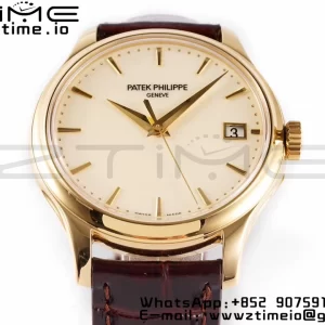 PATEK PHILIPPE Calatrava 5227J YG ZF 1:1 Best Edition White Dial on Brown Leather Strap A324CS - Super Clone Watch | 1:1 Best Version