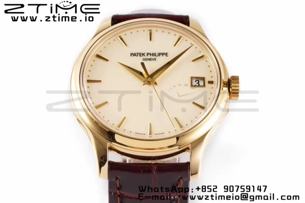 PATEK PHILIPPE Calatrava 5227J YG ZF 1:1 Best Edition White Dial on Brown Leather Strap A324CS - Super Clone Watch | 1:1 Best Version