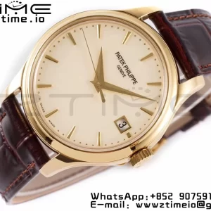 PATEK PHILIPPE Calatrava 5227J YG ZF 1:1 Best Edition White Dial on Brown Leather Strap A324CS - Super Clone Watch | 1:1 Best Version