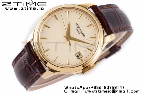 PATEK PHILIPPE Calatrava 5227J YG ZF 1:1 Best Edition White Dial on Brown Leather Strap A324CS - Super Clone Watch | 1:1 Best Version