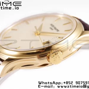 PATEK PHILIPPE Calatrava 5227J YG ZF 1:1 Best Edition White Dial on Brown Leather Strap A324CS - Super Clone Watch | 1:1 Best Version
