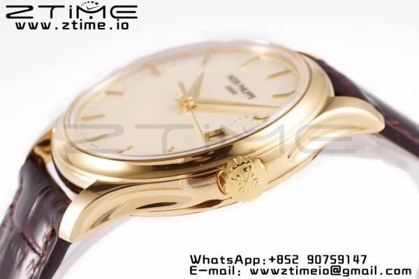 PATEK PHILIPPE Calatrava 5227J YG ZF 1:1 Best Edition White Dial on Brown Leather Strap A324CS - Super Clone Watch | 1:1 Best Version