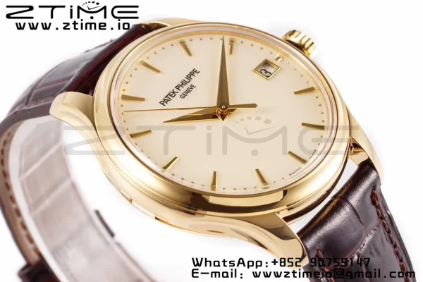 PATEK PHILIPPE Calatrava 5227J YG ZF 1:1 Best Edition White Dial on Brown Leather Strap A324CS - Super Clone Watch | 1:1 Best Version